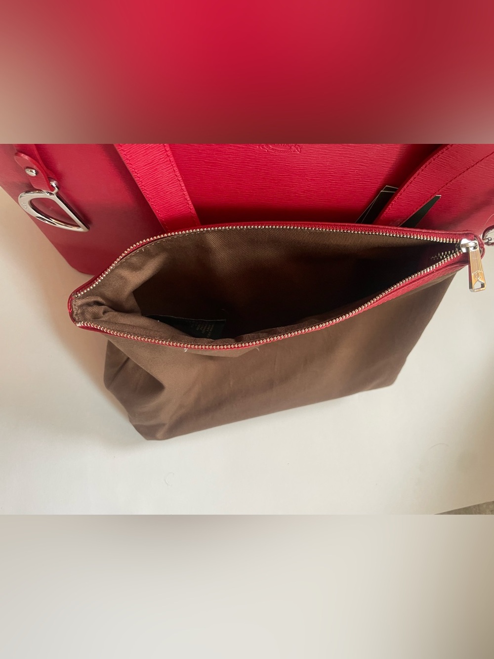 Lauren Ralph Lauren Newbury Classic Tote Red with Charm - Picture 8 of 14